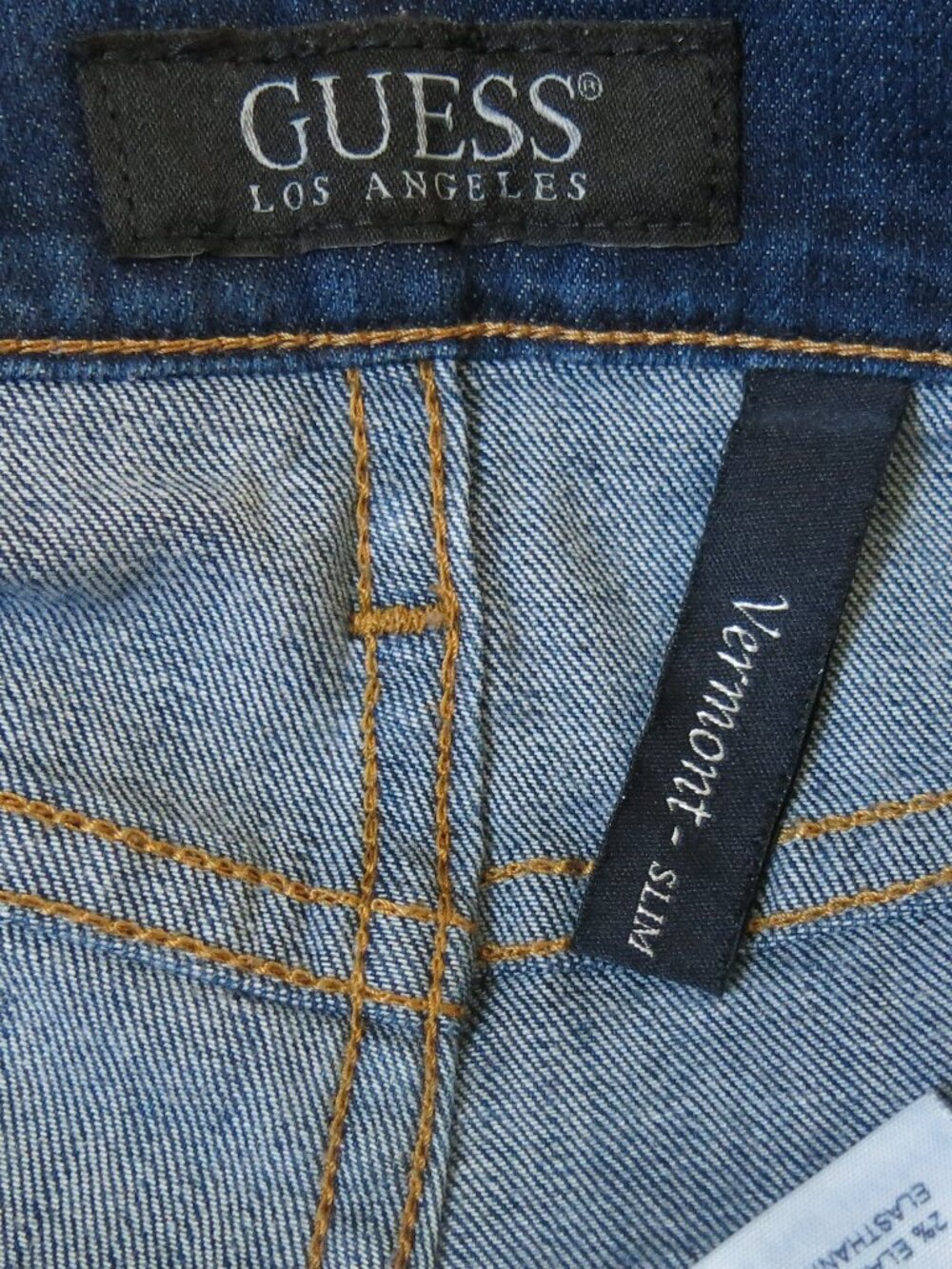 Guess Vermont - Slim Skinny Leg Cotton Blend Dark Wash Denim Jeans - Size 34 - Picture 6 of 7